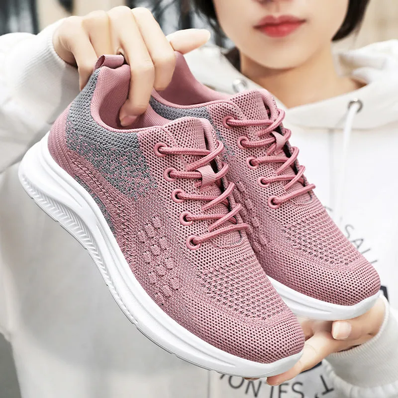 Women's lace-up sneakers in breathable mesh cloth, solid colour, round toe, PVC sole