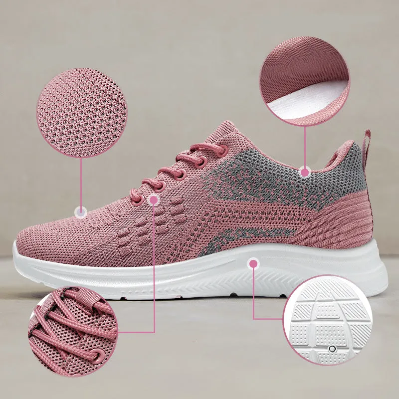 Women's lace-up sneakers in breathable mesh cloth, solid colour, round toe, PVC sole