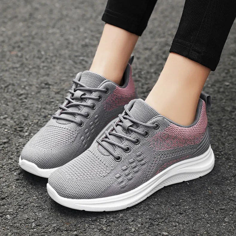 Women's lace-up sneakers in breathable mesh cloth, solid colour, round toe, PVC sole