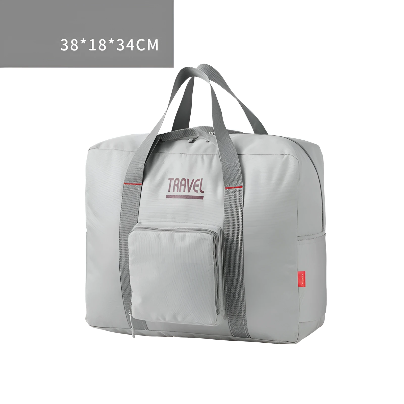 Foldable large capacity canvas travel bag in grey with soft handle and zipper pocket