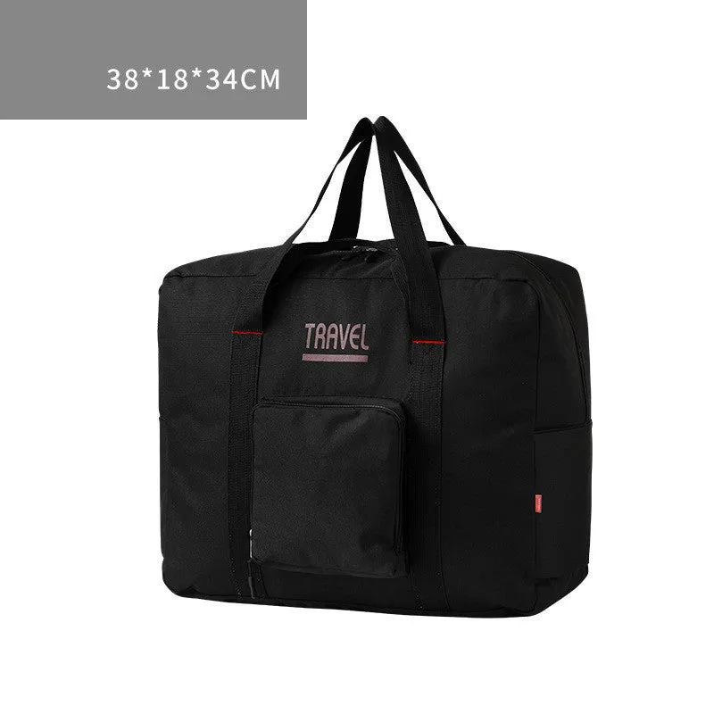 Foldable large capacity canvas travel bag in grey with soft handle and zipper pocket