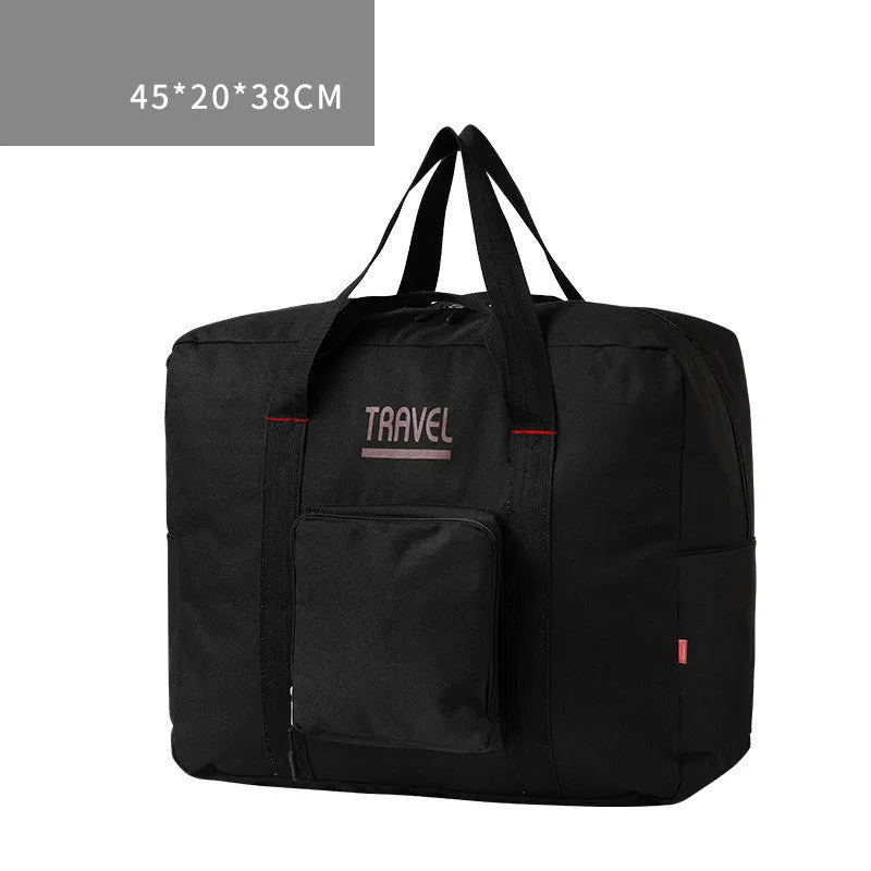 Foldable large capacity canvas travel bag in grey with soft handle and zipper pocket