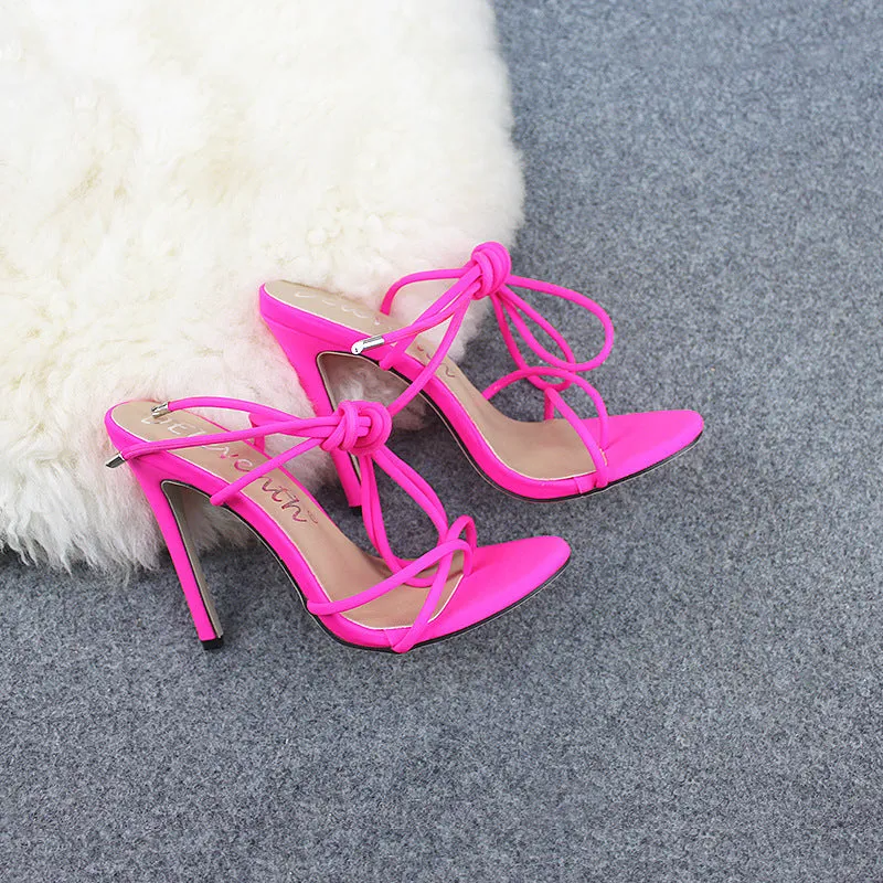 Candy Bright Toe Strap High Heels in orange colour with block heel and rubber sole