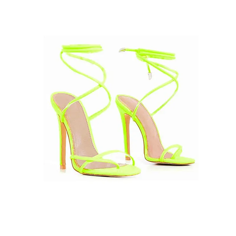 Candy Bright Toe Strap High Heels in orange colour with block heel and rubber sole
