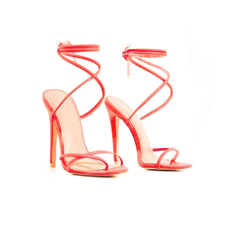 Candy Bright Toe Strap High Heels in orange colour with block heel and rubber sole