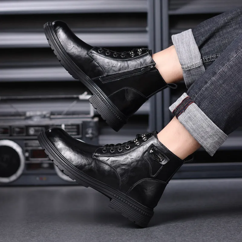 Fashion Haulage men's motorcycle booties in black with low heel and two-layer cowhide upper