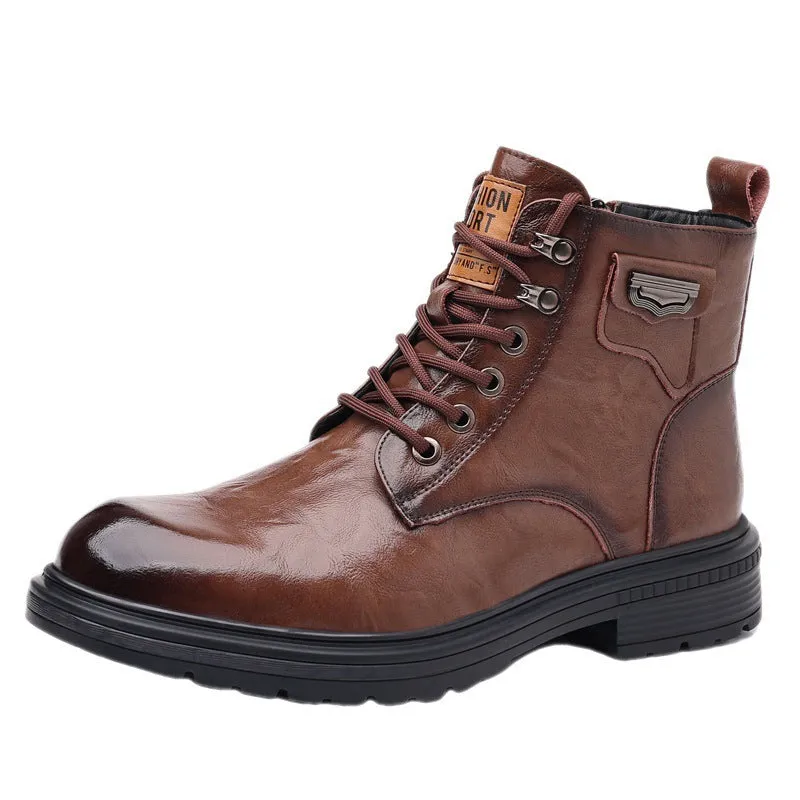 Fashion Haulage men's motorcycle booties in black with low heel and two-layer cowhide upper