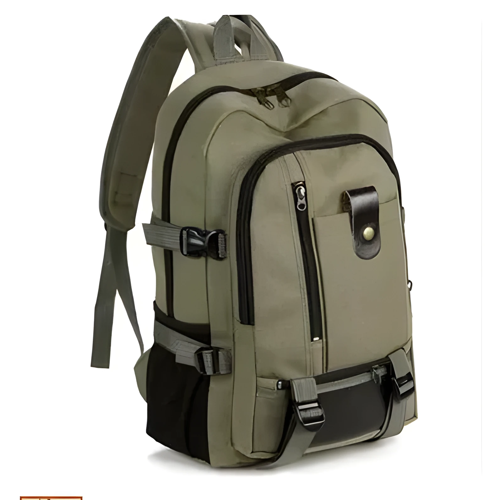 Korean men's retro canvas backpack in army green with flap closure and adjustable straps