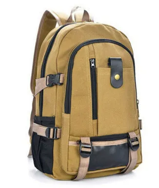 Korean men's retro canvas backpack in army green with flap closure and adjustable straps