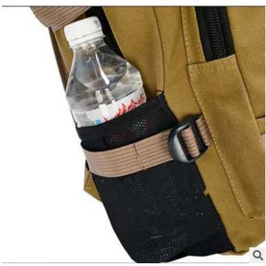 Korean men's retro canvas backpack in army green with flap closure and adjustable straps