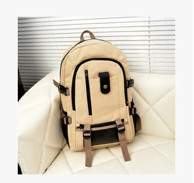 Korean men's retro canvas backpack in army green with flap closure and adjustable straps