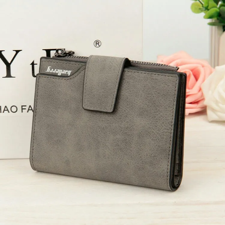 Multifunctional Korean ladies purse with vertical section, nubuck texture, zipper, and hasp closures in beige colour