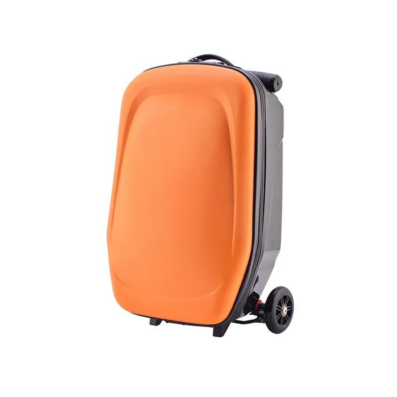 20-inch PC zippered travelling box with soft handle and one-way wheel in peach skin velvet, green colour
