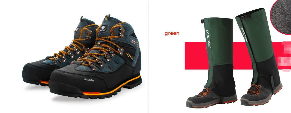 High-top hiking boot with synthetic leather upper and EVA sole, round toe, sewn line detailing, black and yellow colour