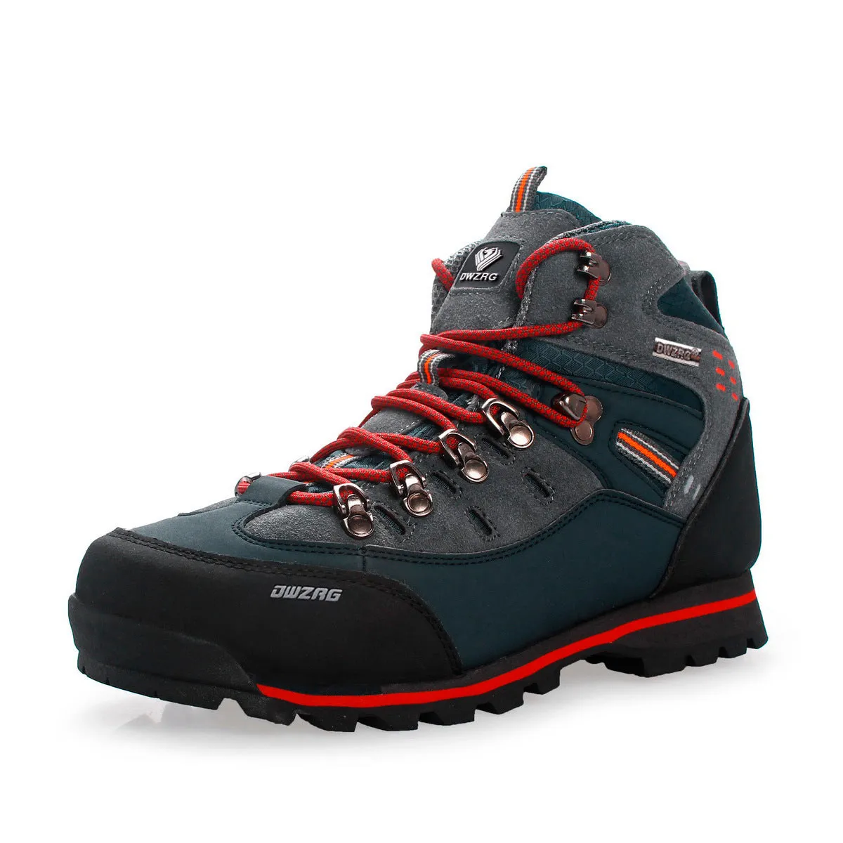 High-top hiking boot with synthetic leather upper and EVA sole, round toe, sewn line detailing, black and yellow colour
