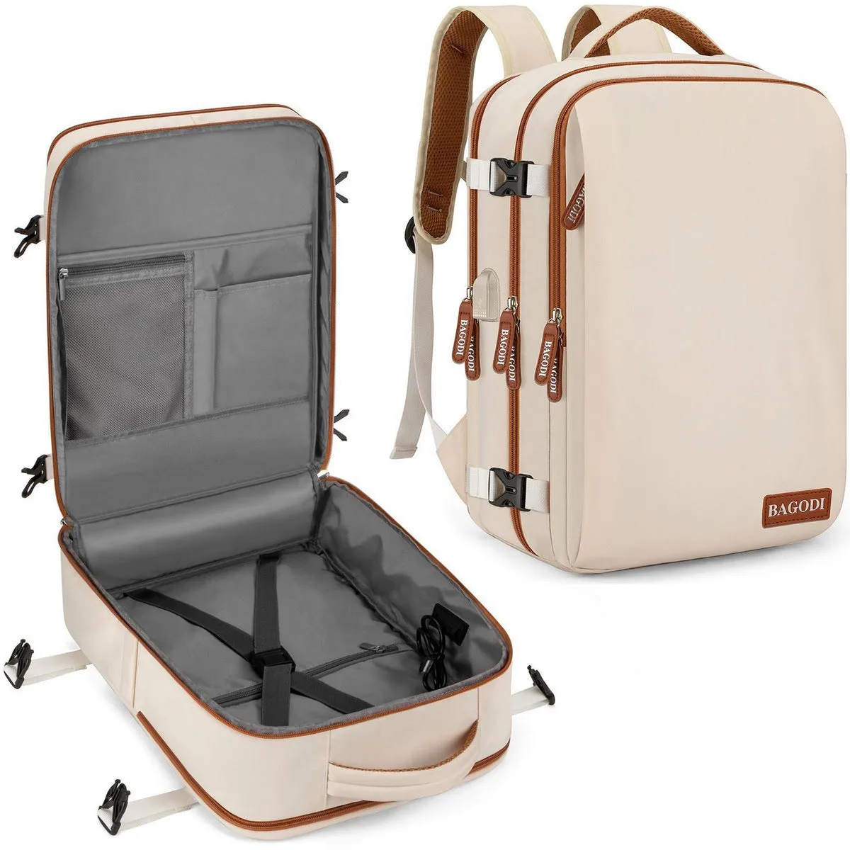 Water repellent travel backpack in black made from polyester fibre, with single main compartment, for business use