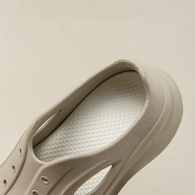 Fashion thick-soled EVA clogs slippers in black for women and men, non-slip indoor outdoor beach shoes with wrapped toe