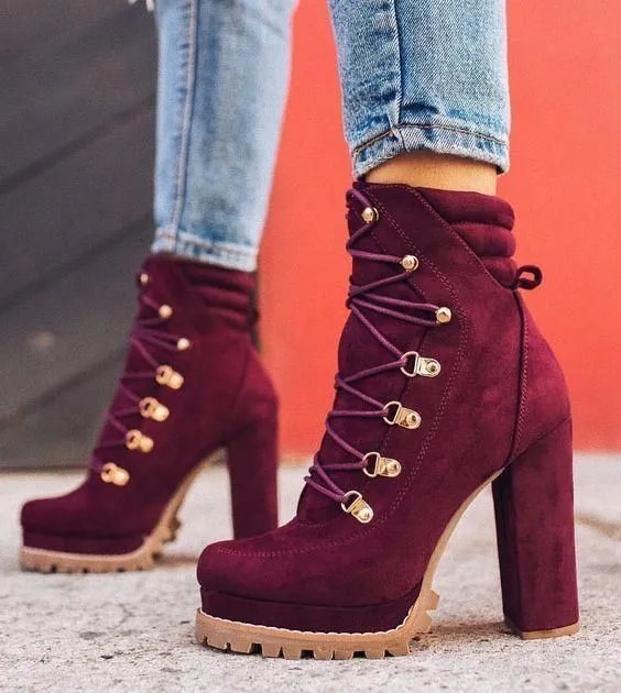 Women's suede high heel boots with thick 8cm heels, round toe, and buckle accents in army green colour