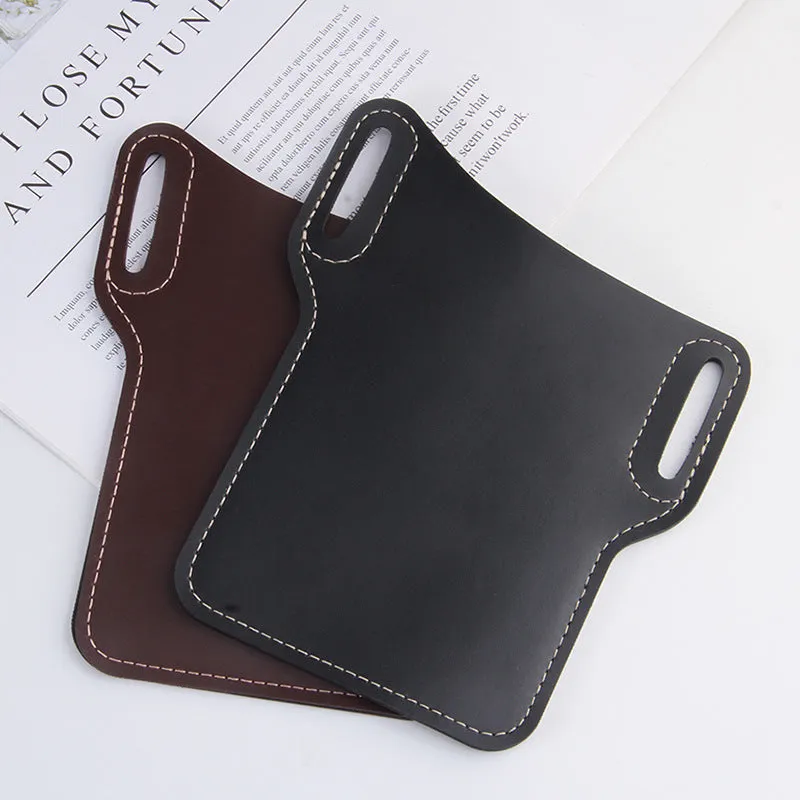 Men's PU belt waist bag square vertical shape in Black for outdoor hands-free phone carry