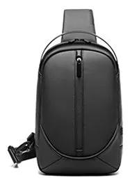Men's waterproof crossbody bag in black Oxford cloth with zippered front and adjustable shoulder strap