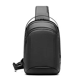 Men's waterproof crossbody bag in black Oxford cloth with zippered front and adjustable shoulder strap