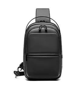 Men's waterproof crossbody bag in black Oxford cloth with zippered front and adjustable shoulder strap