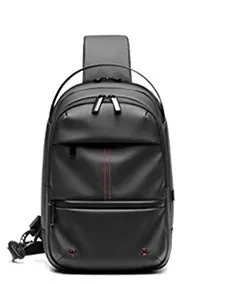 Men's waterproof crossbody bag in black Oxford cloth with zippered front and adjustable shoulder strap