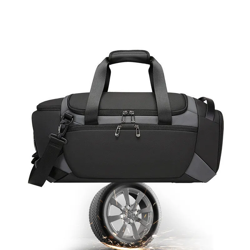 Men's multifunctional Oxford cloth gym bag in black, medium 20-35L, with shoe compartment and dry wet separation
