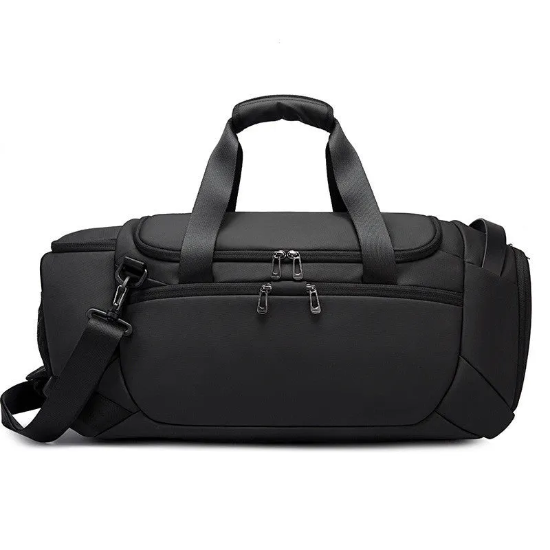 Men's multifunctional Oxford cloth gym bag in black, medium 20-35L, with shoe compartment and dry wet separation