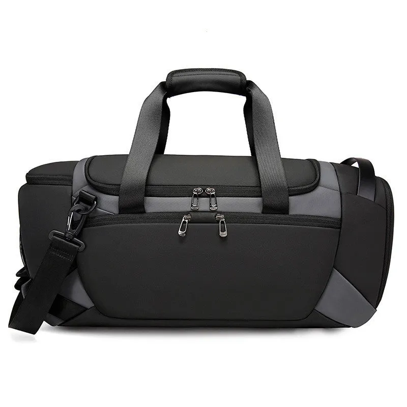Men's multifunctional Oxford cloth gym bag in black, medium 20-35L, with shoe compartment and dry wet separation