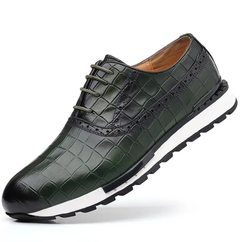 Men's brown lace-up casual calf leather loafers with rubber sole and low heel on display