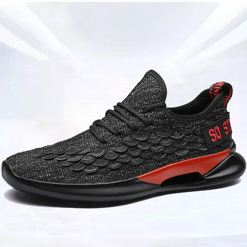 Casual breathable running shoes with mesh upper, lace-up, low-top square heel, black and white colourway
