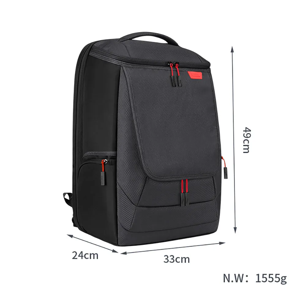 Black nylon game console storage bag for PS5 and kits, 49x33x24cm, sewn seams