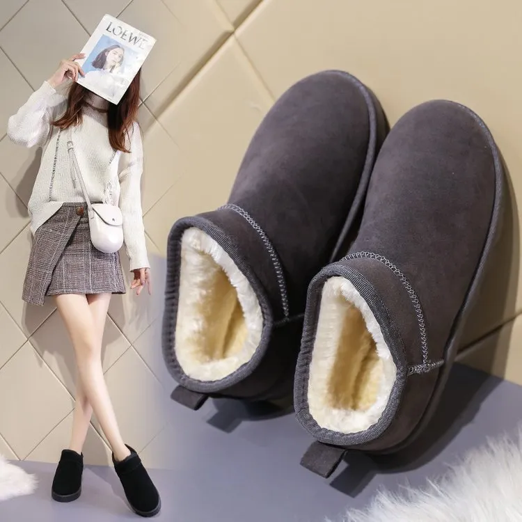Thickened plush boots for women hollow out PU leather overshoes artificial hair insole black side view