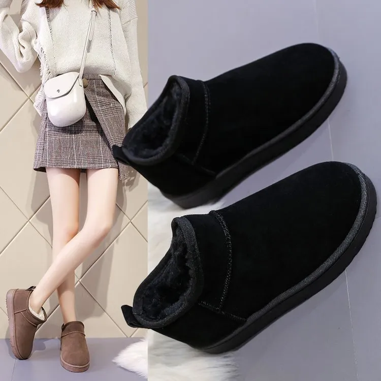 Thickened plush boots for women hollow out PU leather overshoes artificial hair insole black side view