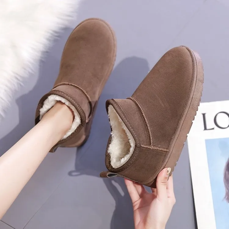 Thickened plush boots for women hollow out PU leather overshoes artificial hair insole black side view
