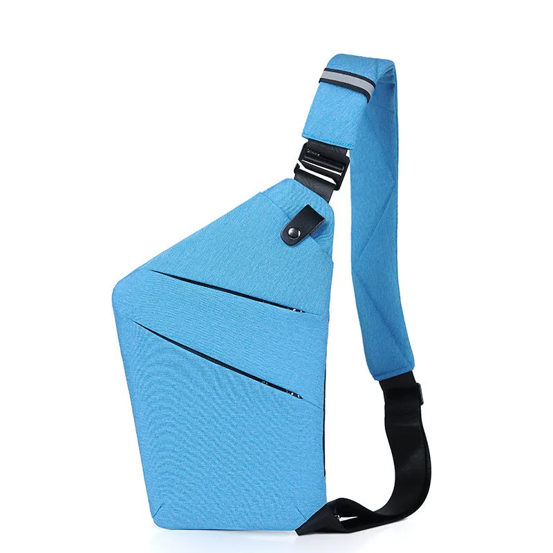 Men's anti-theft sling crossbody bag in polyester solid colour, regular trapezoid shape, available in multiple colours for business travel