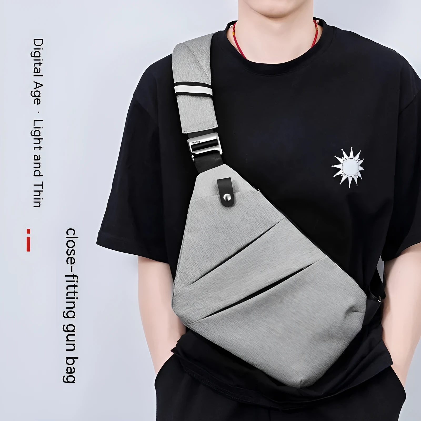 Men's anti-theft sling crossbody bag in polyester solid colour, regular trapezoid shape, available in multiple colours for business travel