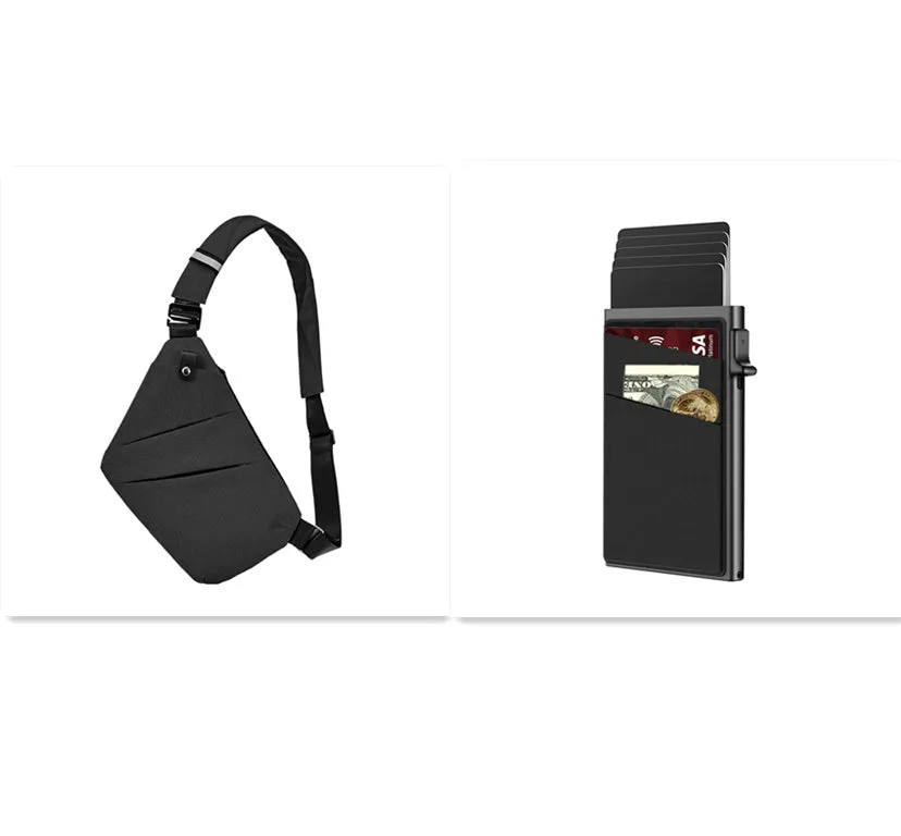Men's anti-theft sling crossbody bag in polyester solid colour, regular trapezoid shape, available in multiple colours for business travel