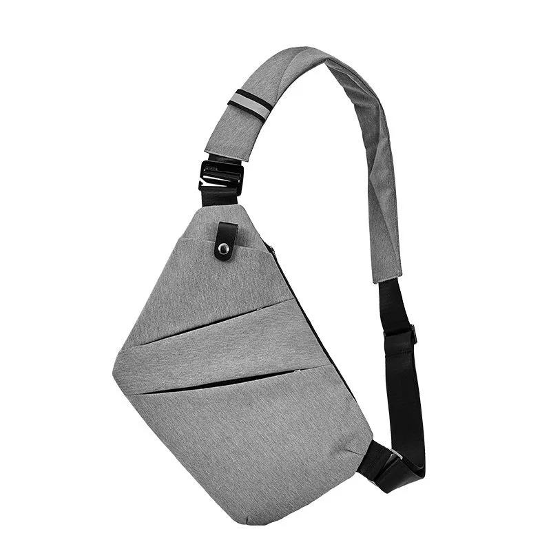 Men's anti-theft sling crossbody bag in polyester solid colour, regular trapezoid shape, available in multiple colours for business travel