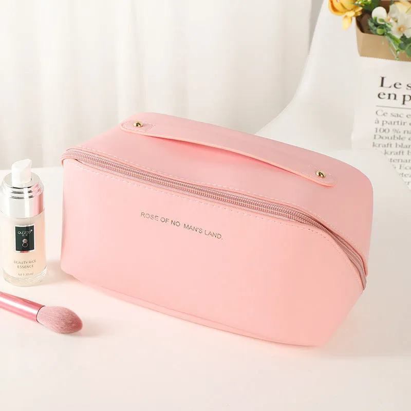 Korean style large capacity pillow cosmetic bag in milky white with waterproof PVC and letter pattern