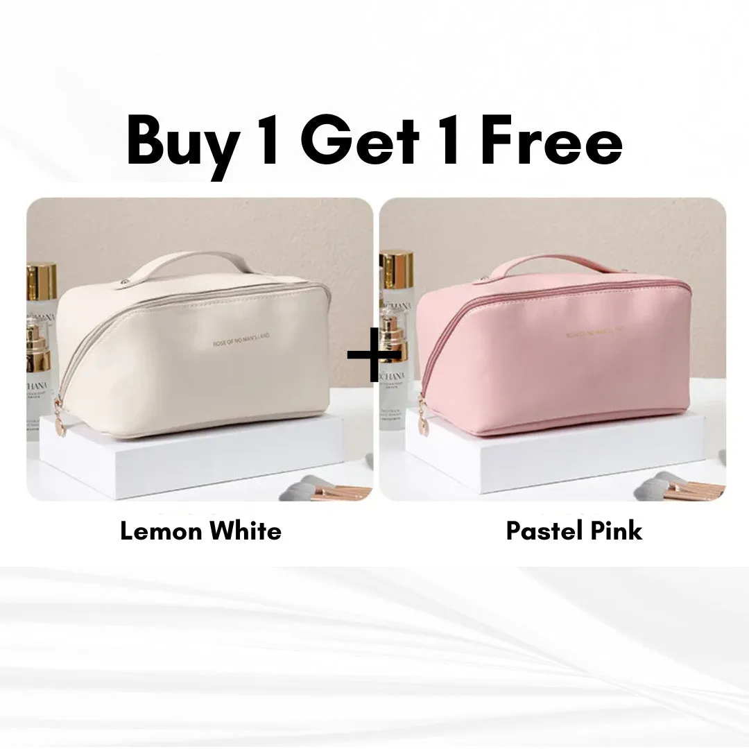 Korean style large capacity pillow cosmetic bag in milky white with waterproof PVC and letter pattern