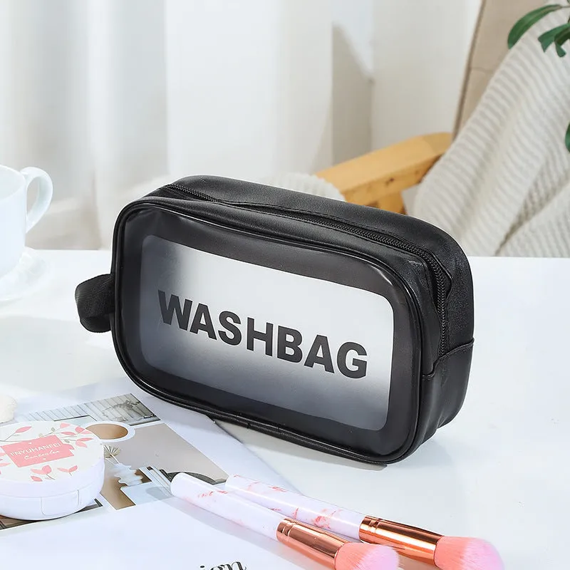 Korean style large capacity pillow cosmetic bag in milky white with waterproof PVC and letter pattern