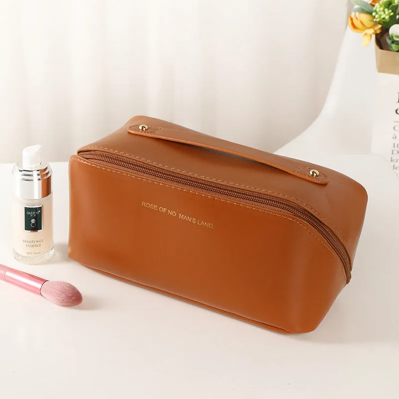 Korean style large capacity pillow cosmetic bag in milky white with waterproof PVC and letter pattern