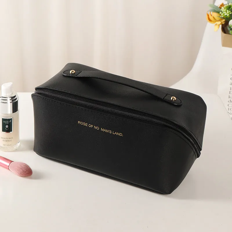 Korean style large capacity pillow cosmetic bag in milky white with waterproof PVC and letter pattern