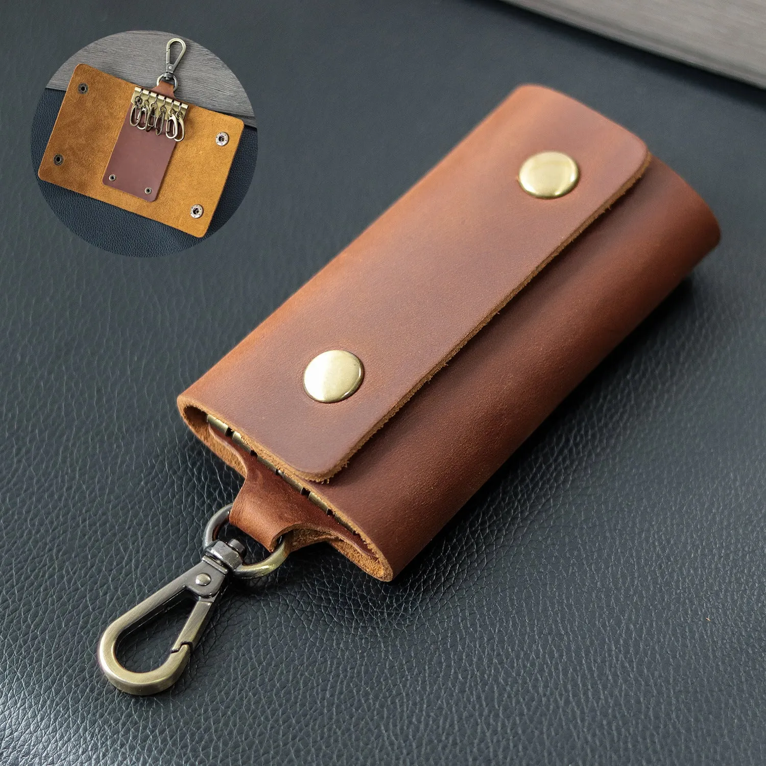 Leather men's wallet key bag multifunctional keychain in retro European style, available in six colours