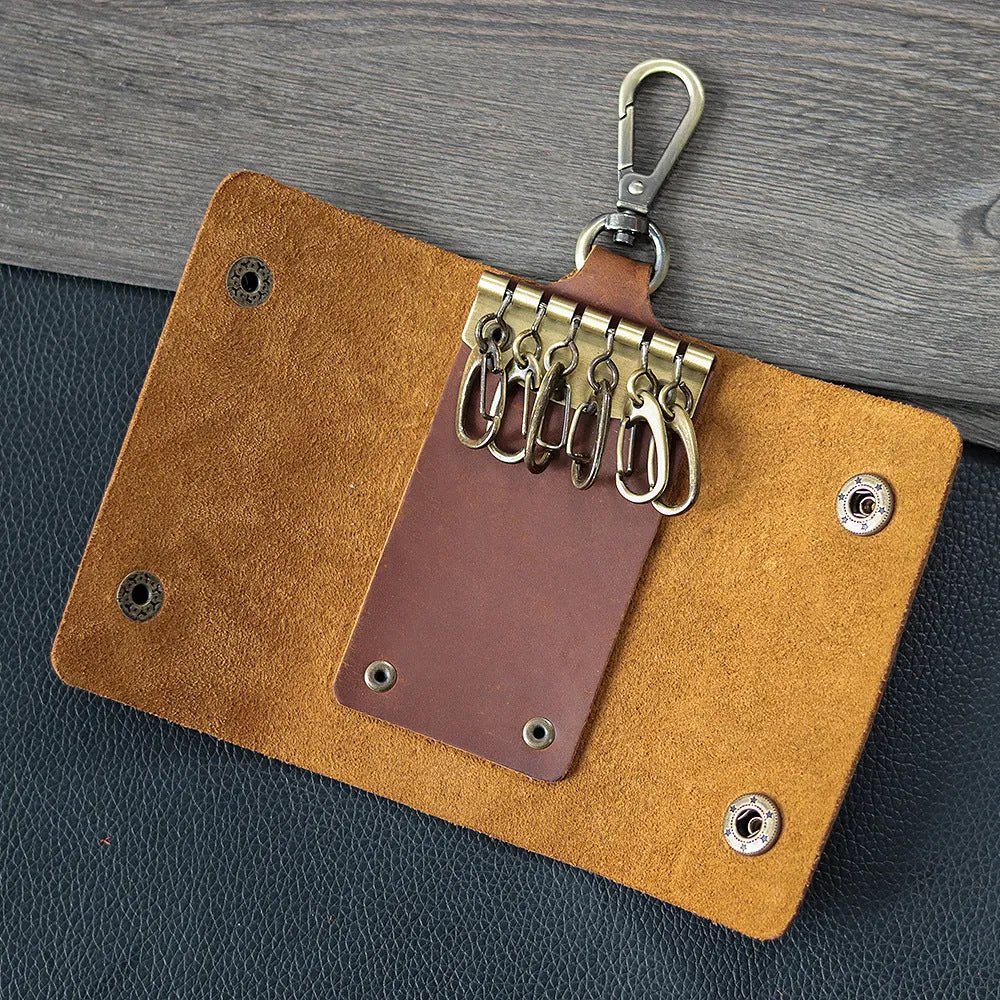 Leather men's wallet key bag multifunctional keychain in retro European style, available in six colours