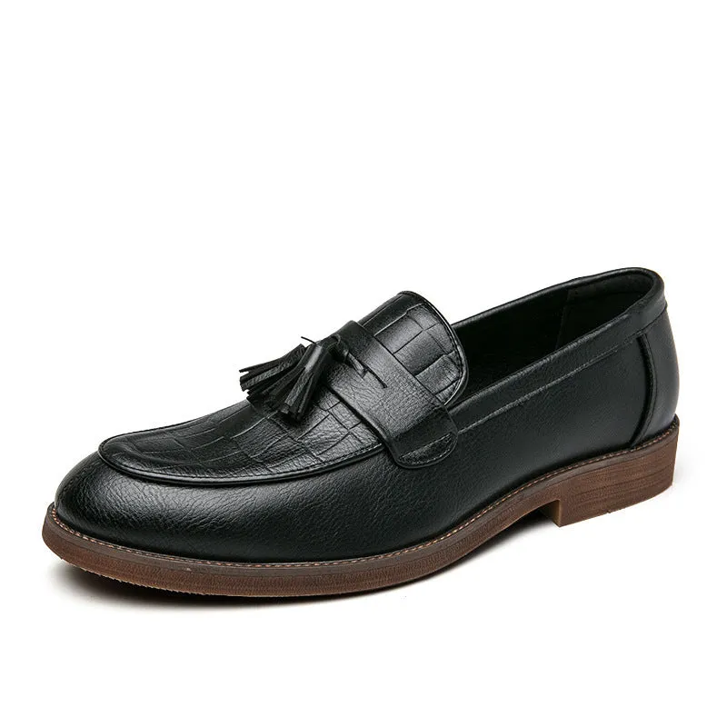 Men's spring leisure artificial PU leather shoes with sewing thread detail, low-top round toe, in black G576 and brown G576
