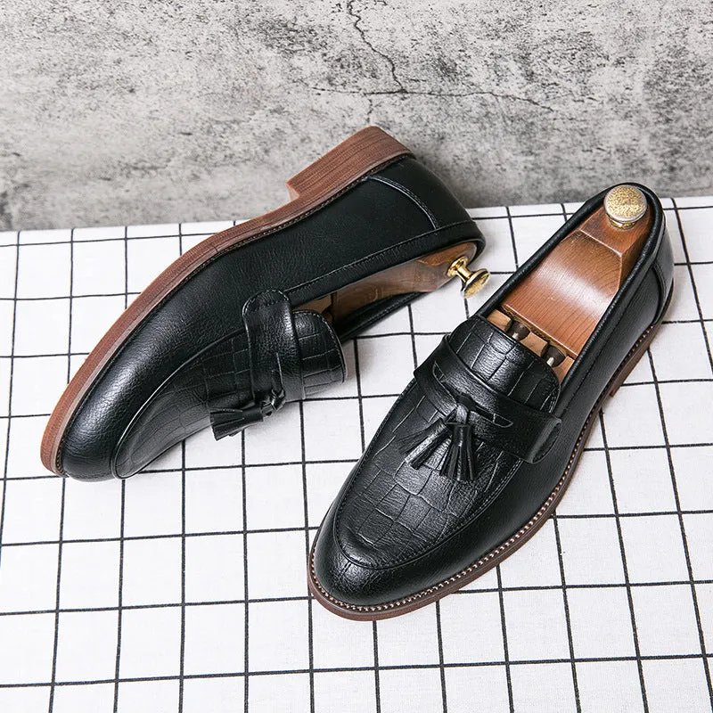 Men's spring leisure artificial PU leather shoes with sewing thread detail, low-top round toe, in black G576 and brown G576