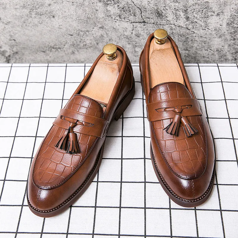 Men's spring leisure artificial PU leather shoes with sewing thread detail, low-top round toe, in black G576 and brown G576